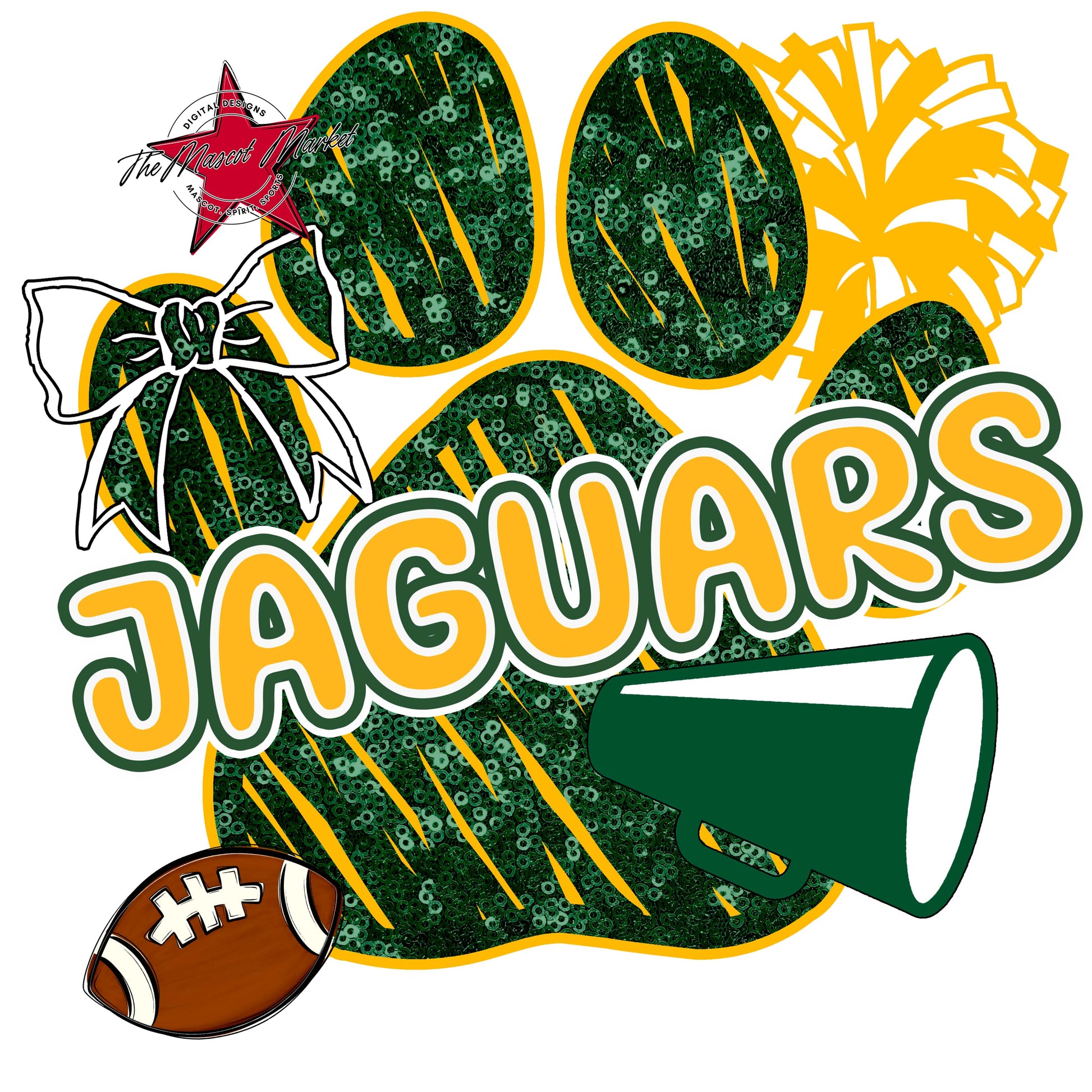 Jaguars Sequins Paw Print Design-Green & Yellow