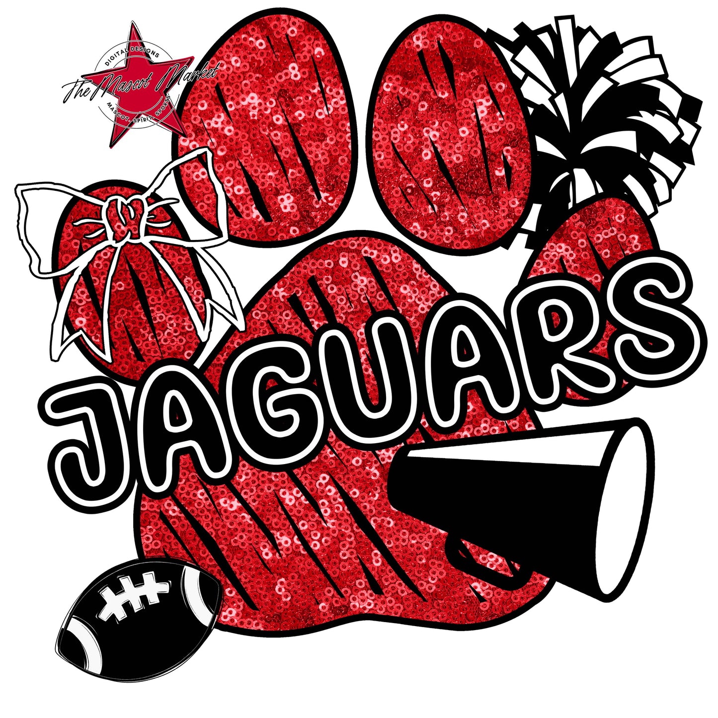 Jaguars Sequins Paw Print Design-Red