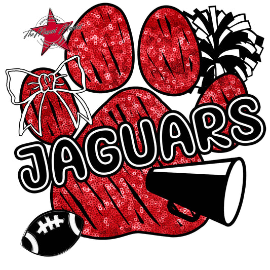 Jaguars Sequins Paw Print Design-Red