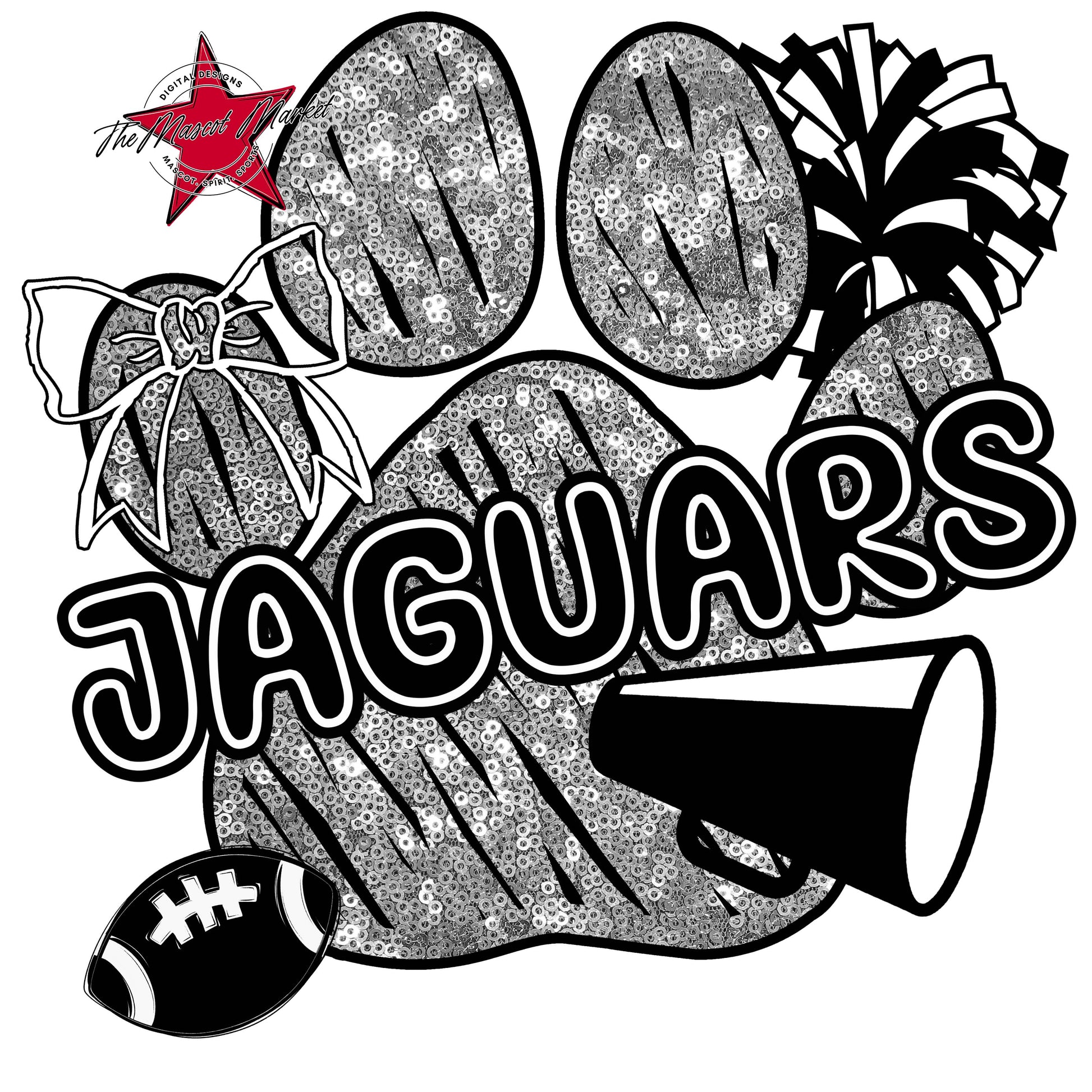 Jaguars Sequins Paw Print Design-Silver