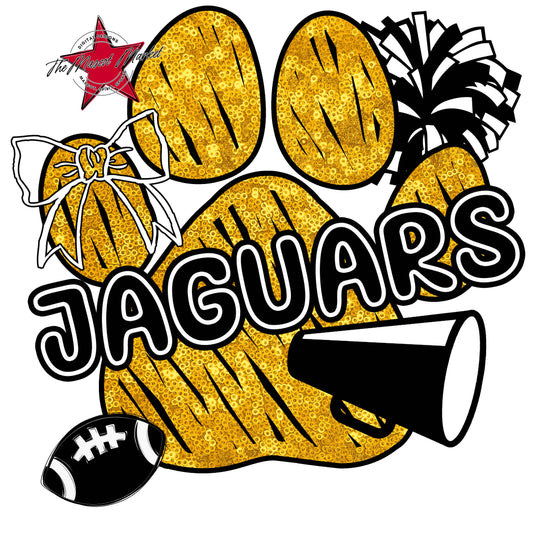 Jaguars Sequins Paw Print Design-Yellow