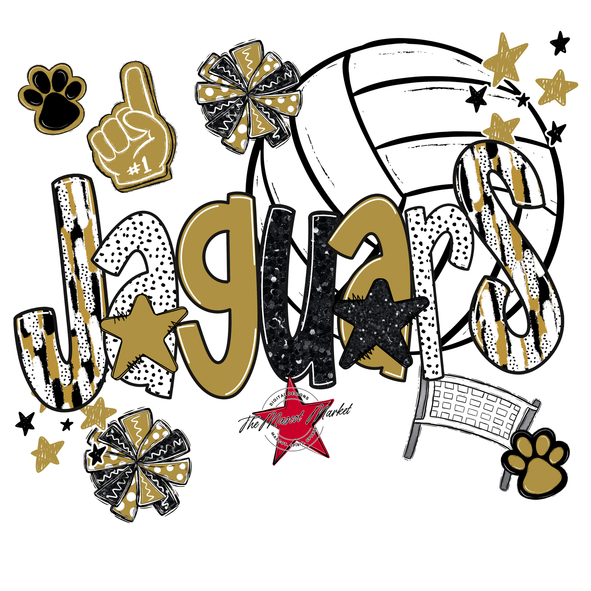 Jaguars Volleyball Scrape-Gold