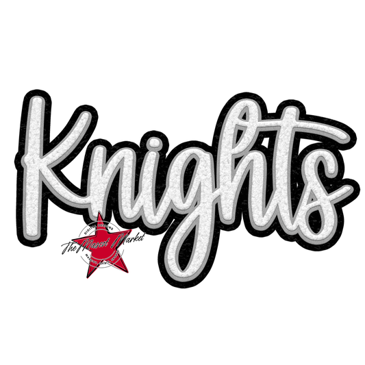 Knights Faux Chenille Patch-Black & White