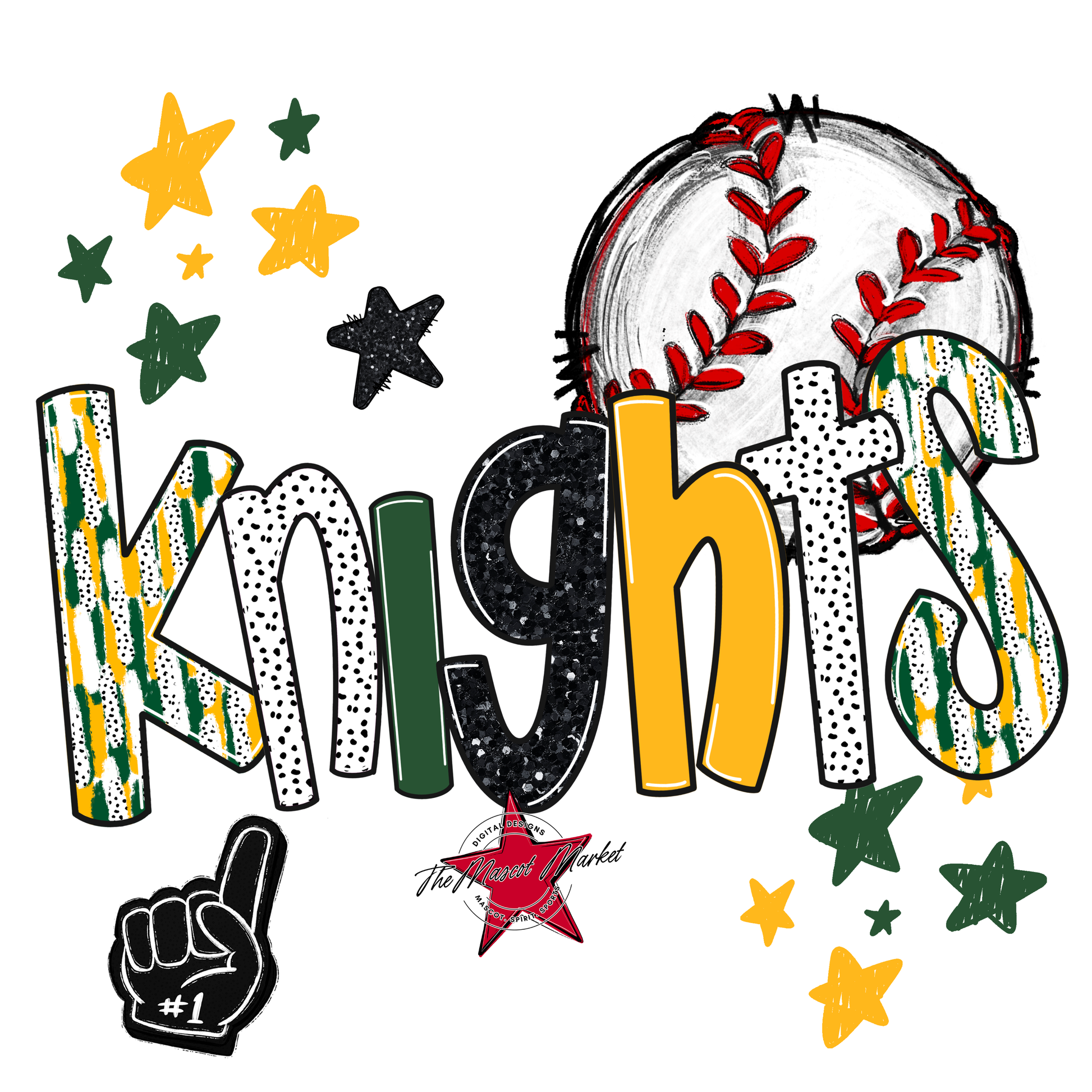 Knights Baseball Scrape-Green-Yellow