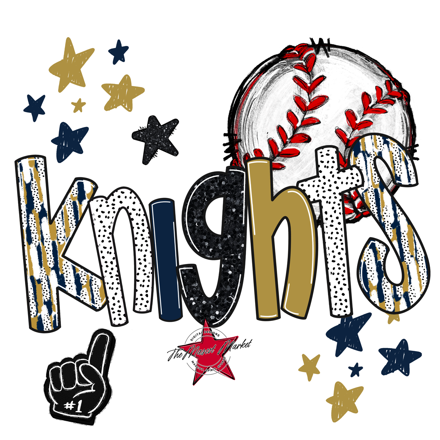 Knights Baseball Scrape-Navy-Gold