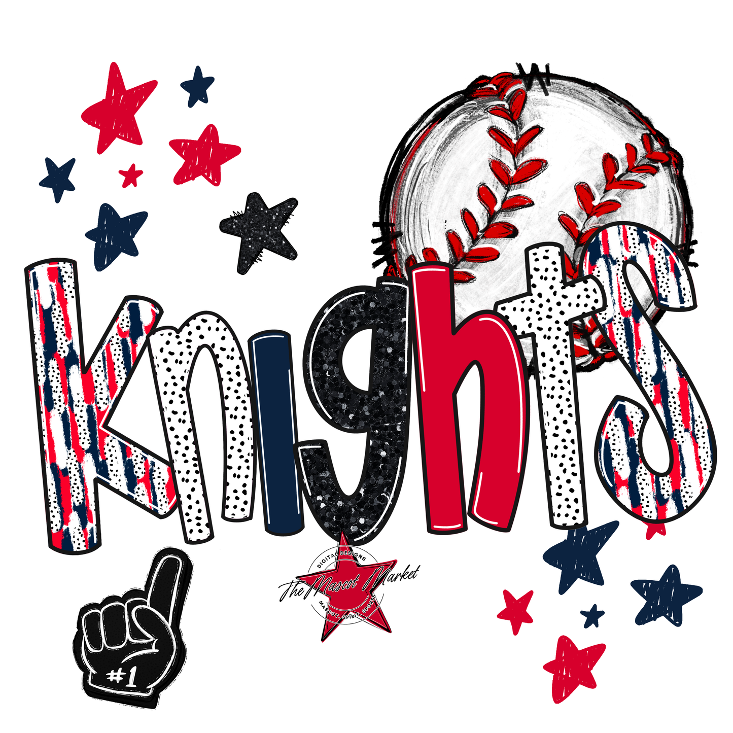 Knights Baseball Scrape-Navy-Red