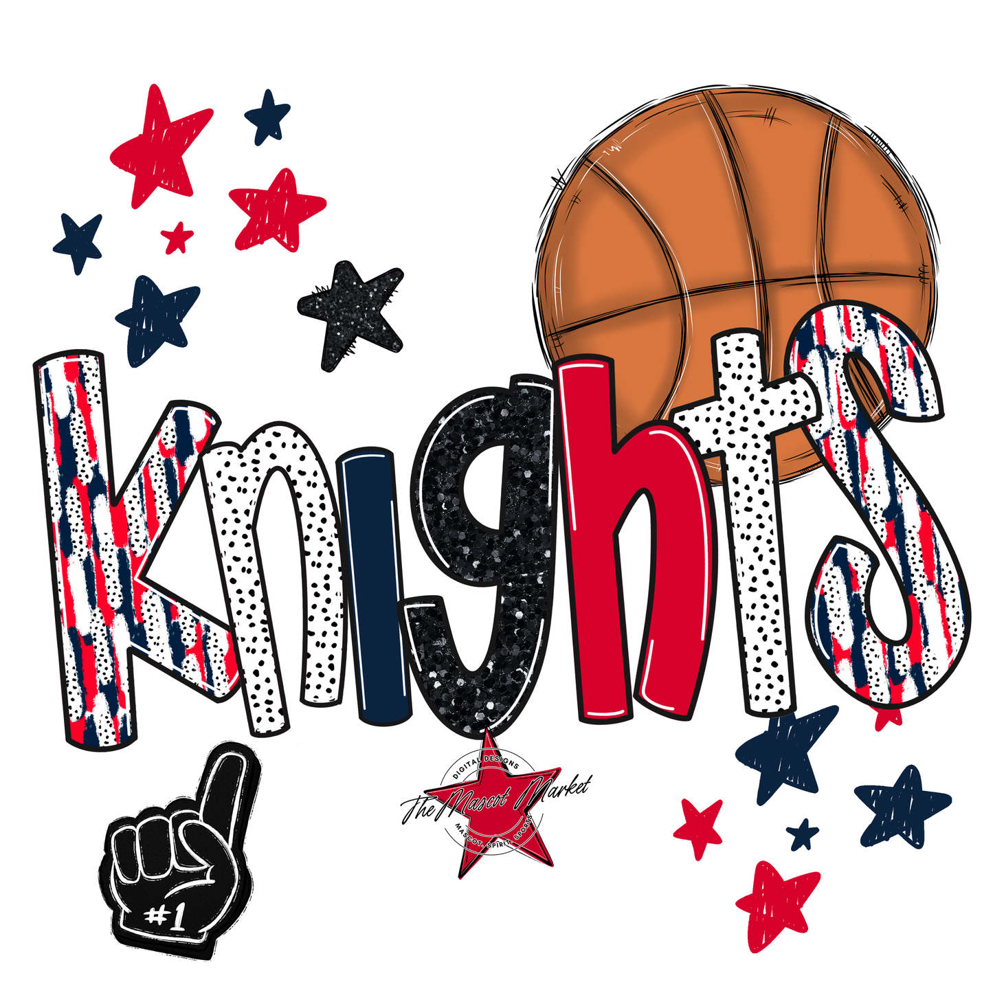 Knights Basketball Scrape-Navy-Red