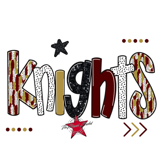 Knights Brushstroke Alpha w Arrows-Maroon-Gold