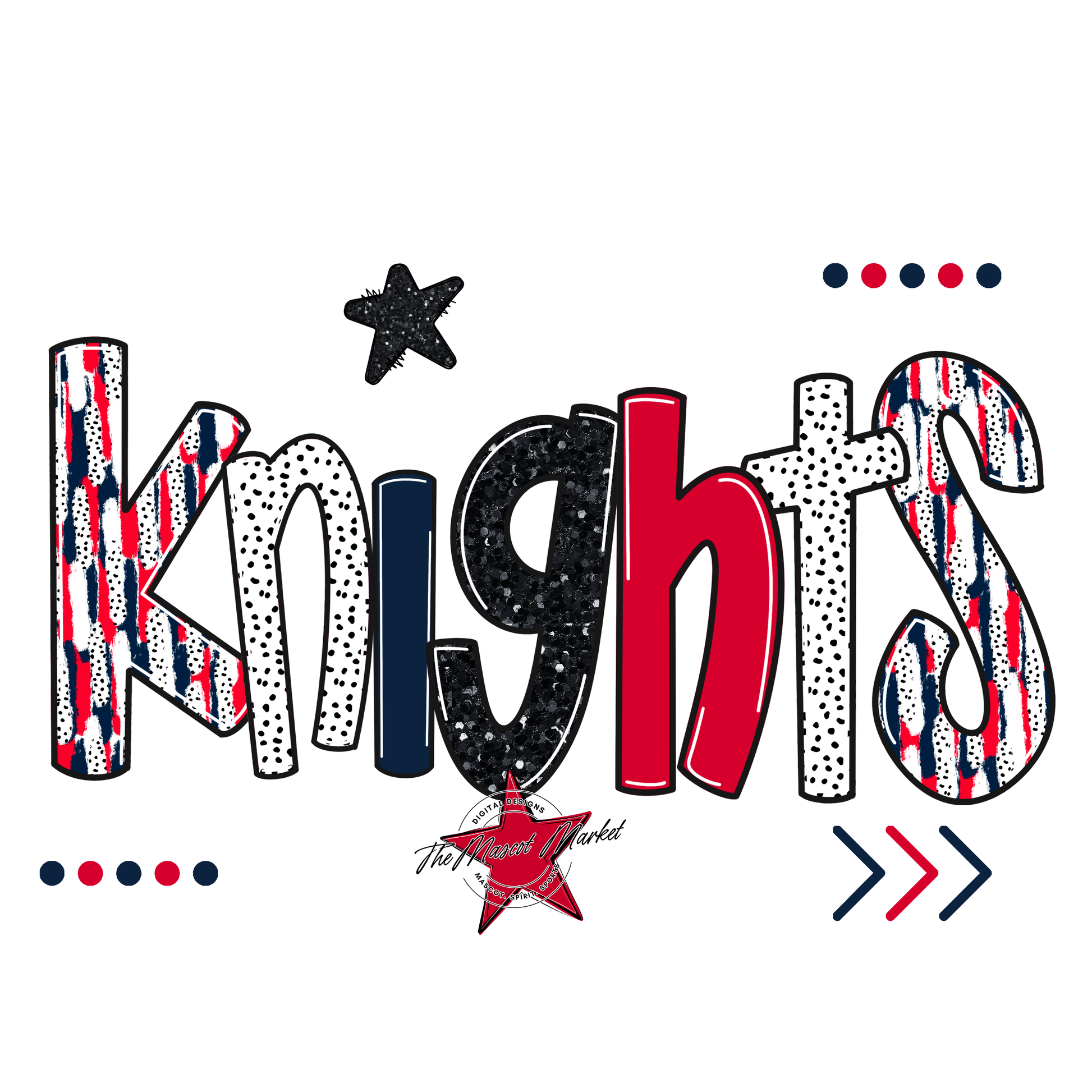 Knights Brushstroke Alpha w Arrows-Navy-Red
