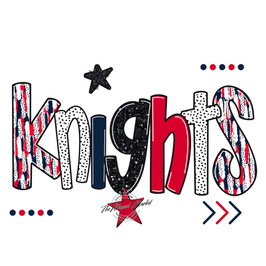 Knights Brushstroke Alpha w Arrows-Navy-Red