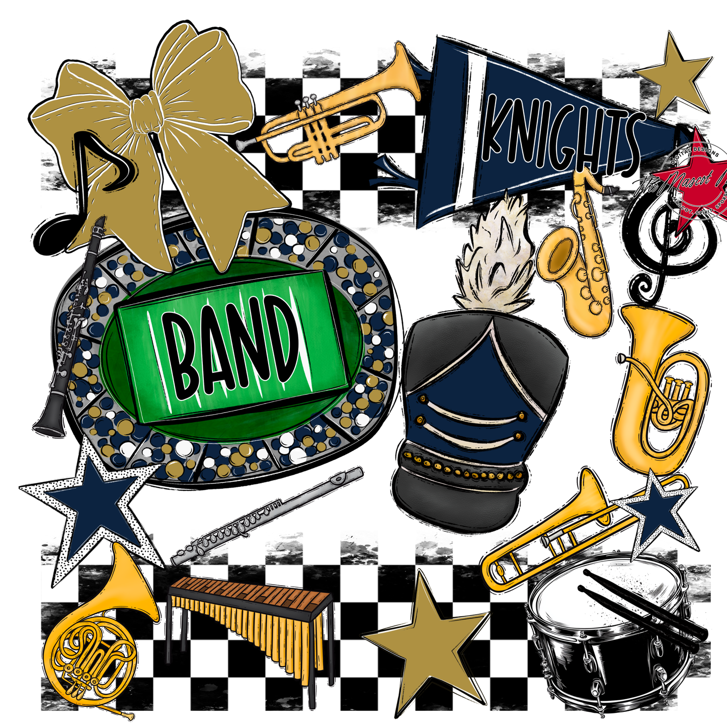 Knights Checkers Band Spirit Design-Navy-Gold