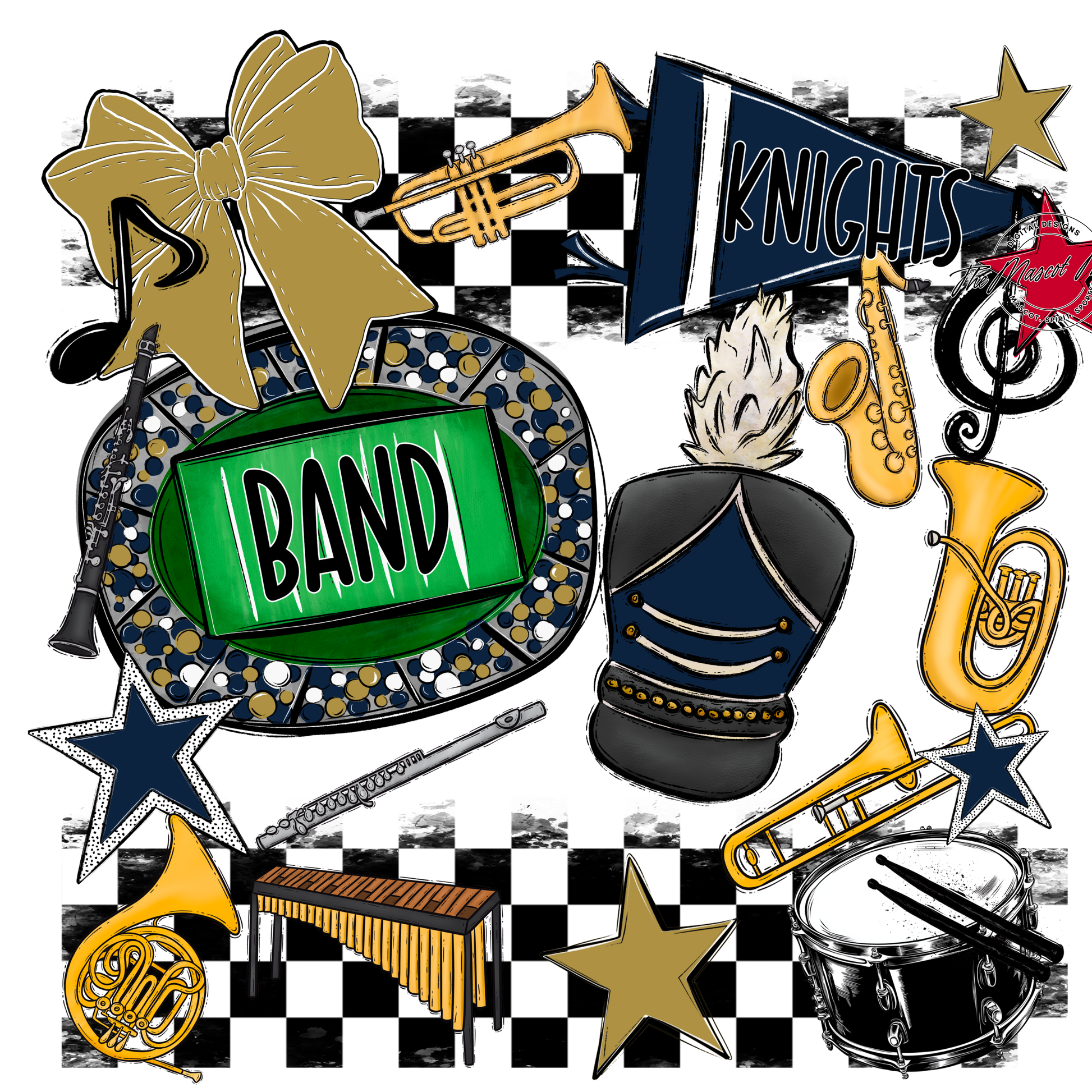 Knights Checkers Band Spirit Design-Navy-Gold