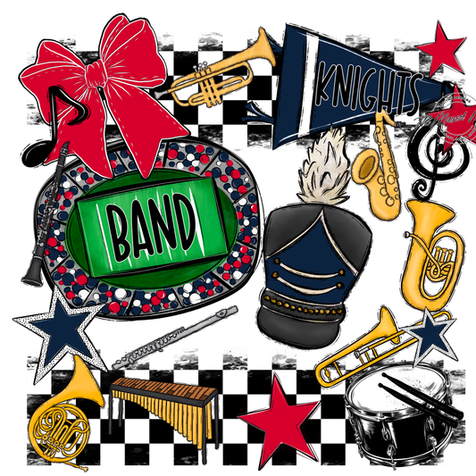 Knights Checkers Band Spirit Design-Navy-Red