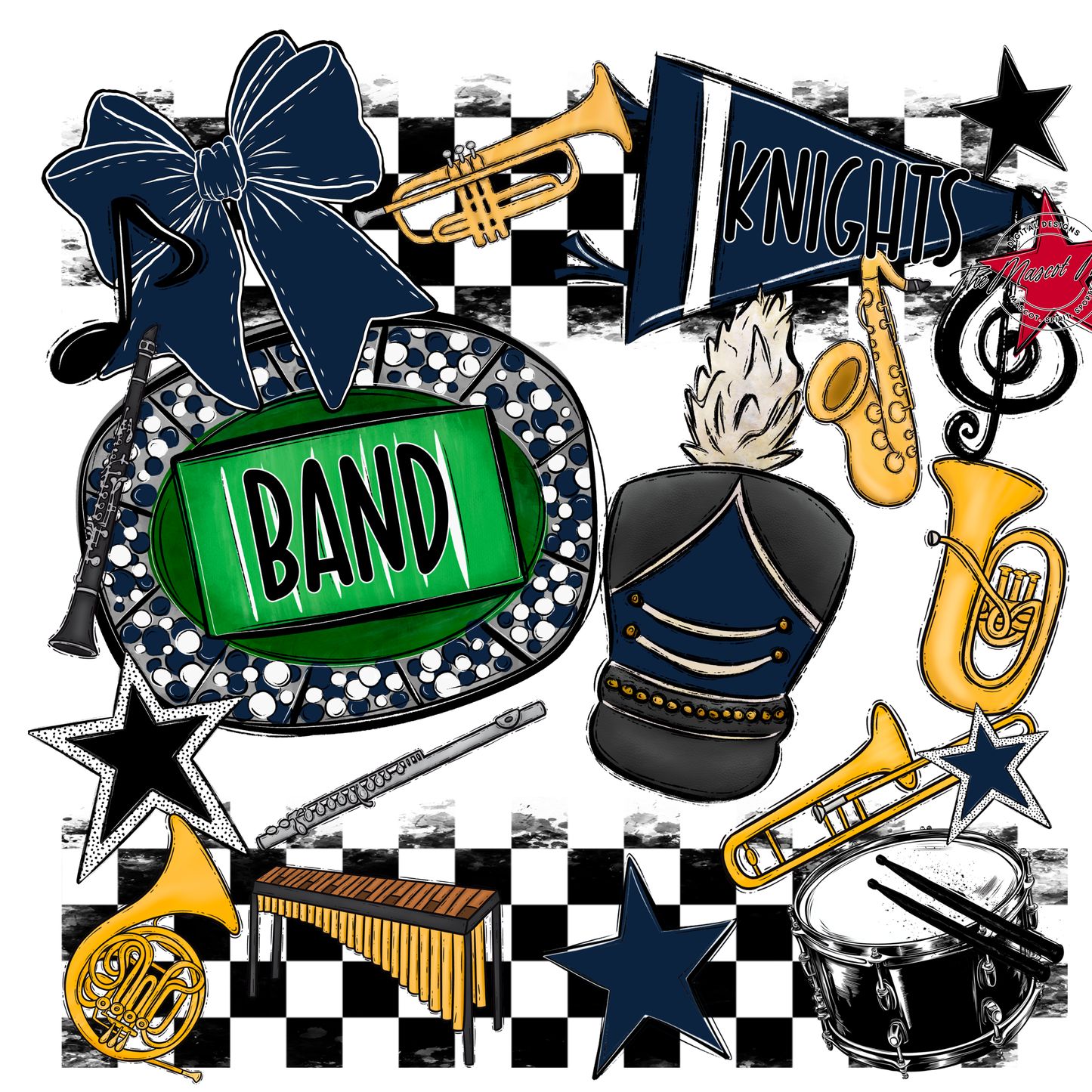 Knights Checkers Band Spirit Design-Navy
