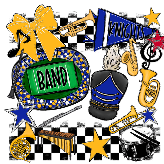 Knights Checkers Band Spirit Design-Royal Blue-Yellow