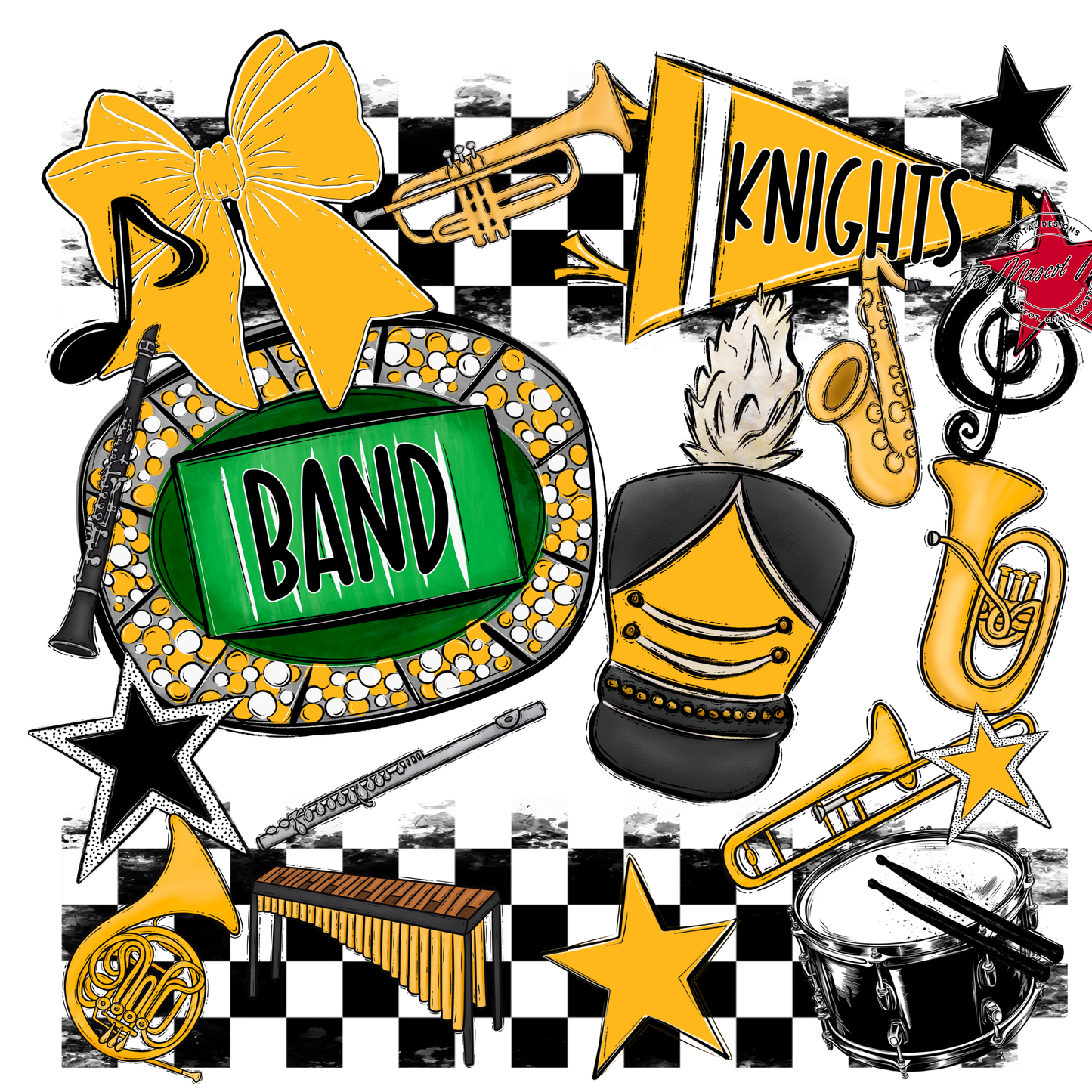 Knights Checkers Band Spirit Design-Yellow