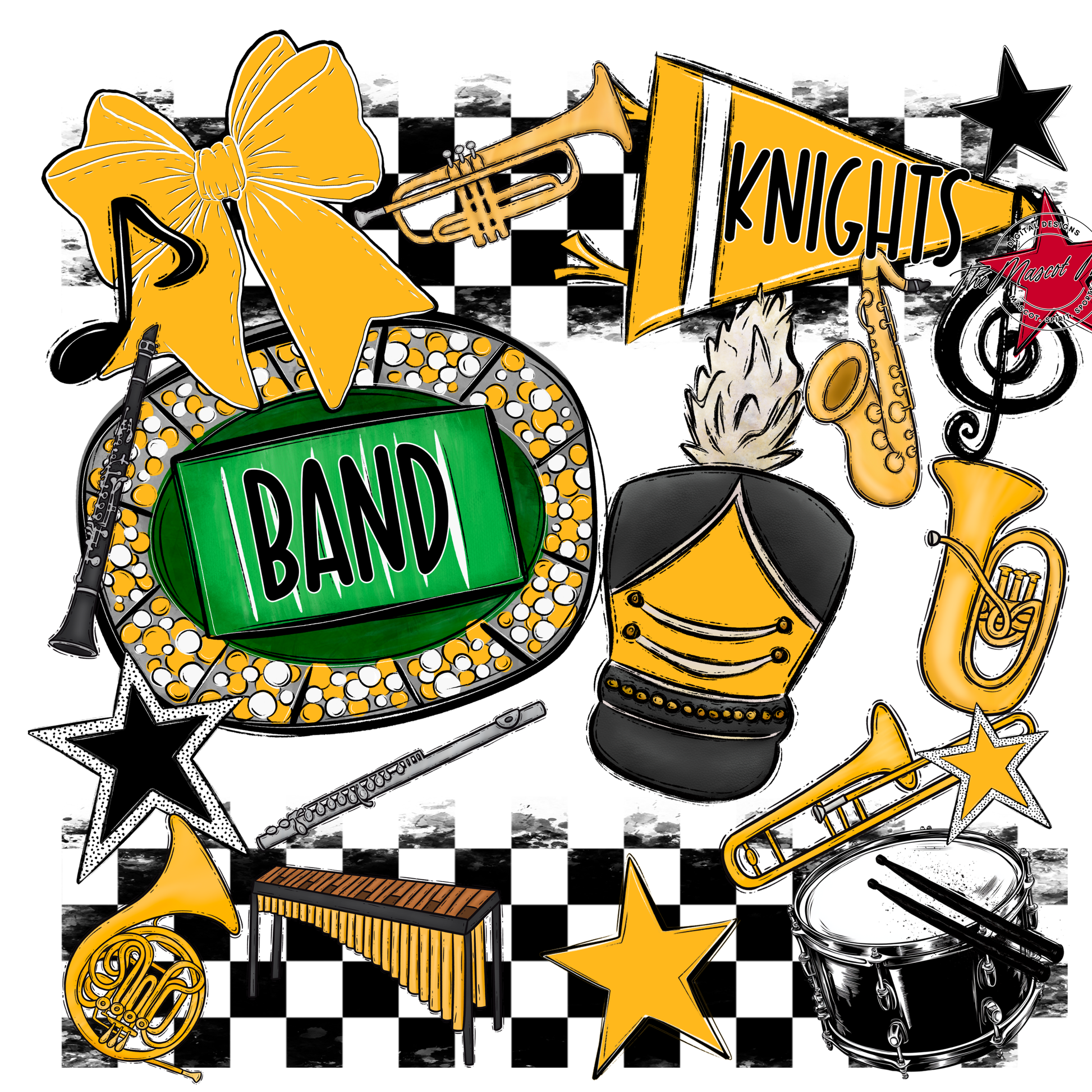 Knights Checkers Band Spirit Design-Yellow