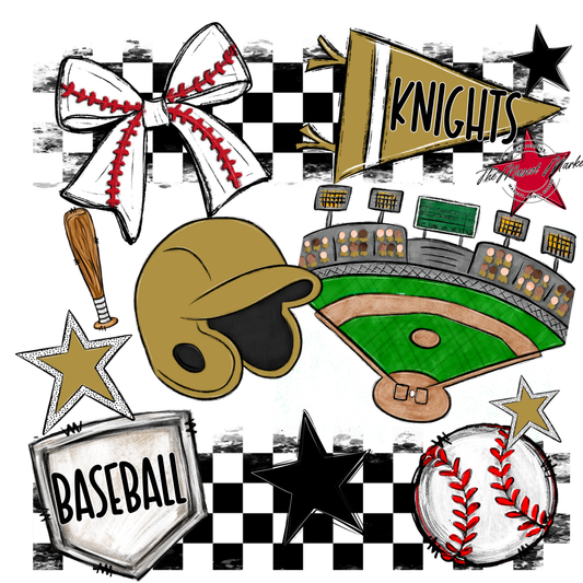 Knights Checkers Baseball Spirit Design-Gold