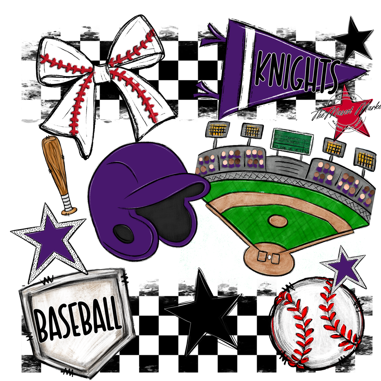 Knights Checkers Baseball Spirit Design-Purple