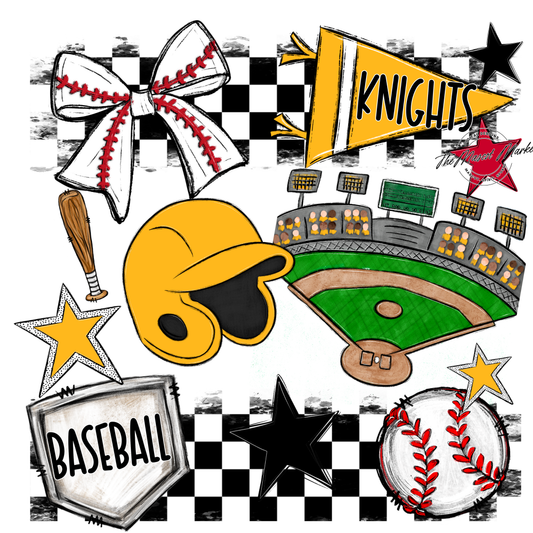 Knights Checkers Baseball Spirit Design-Yellow