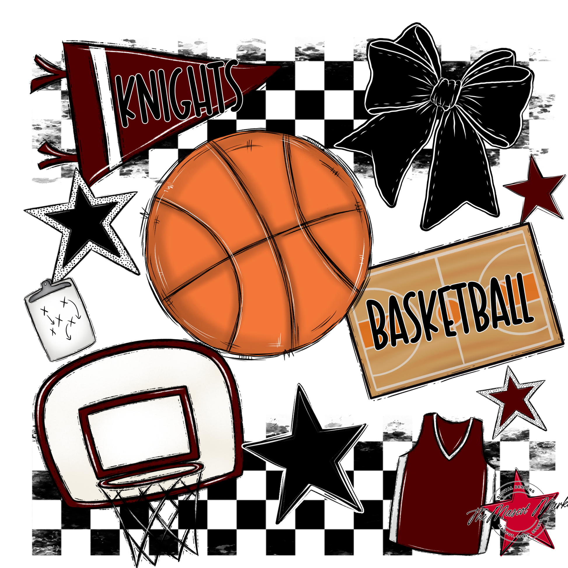 Knights Checkers Basketball Spirit Design-Maroon