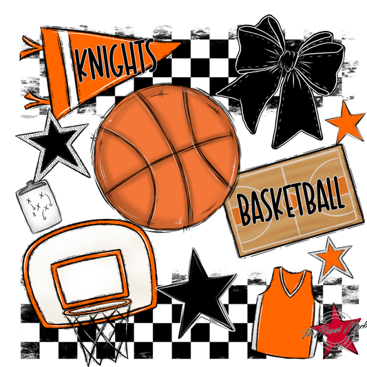 Knights Checkers Basketball Spirit Design-Orange
