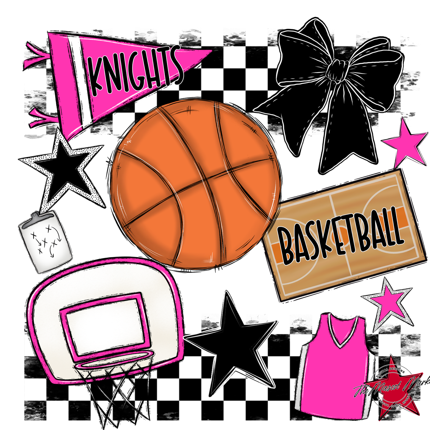 Knights Checkers Basketball Spirit Design-Pink
