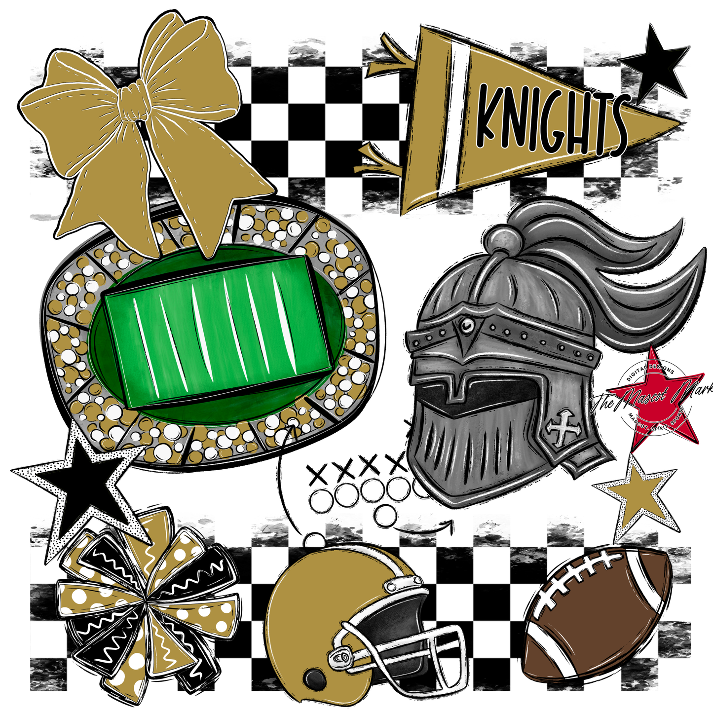Knights Checkers Mascot Spirit Design-Gold