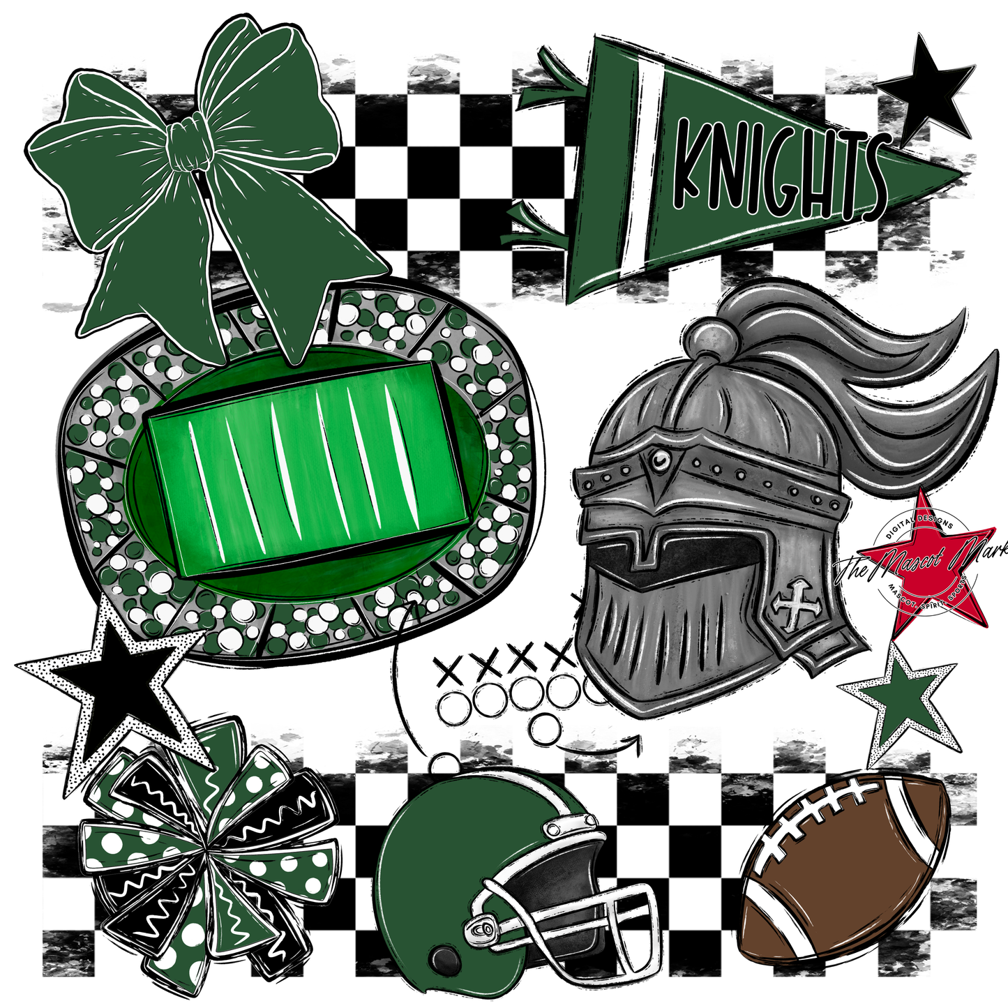 Knights Checkers Mascot Spirit Design-Green