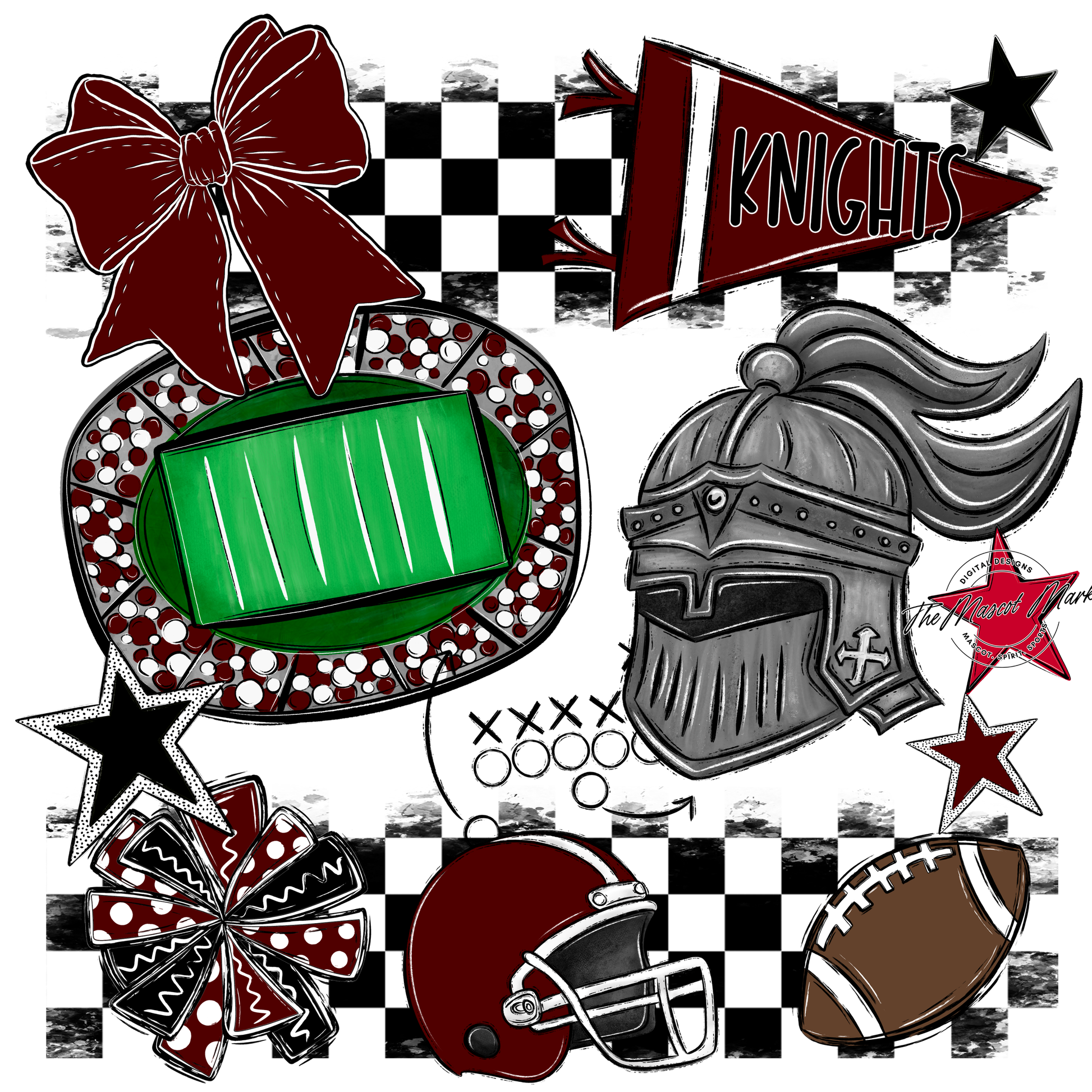 Knights Checkers Mascot Spirit Design-Maroon