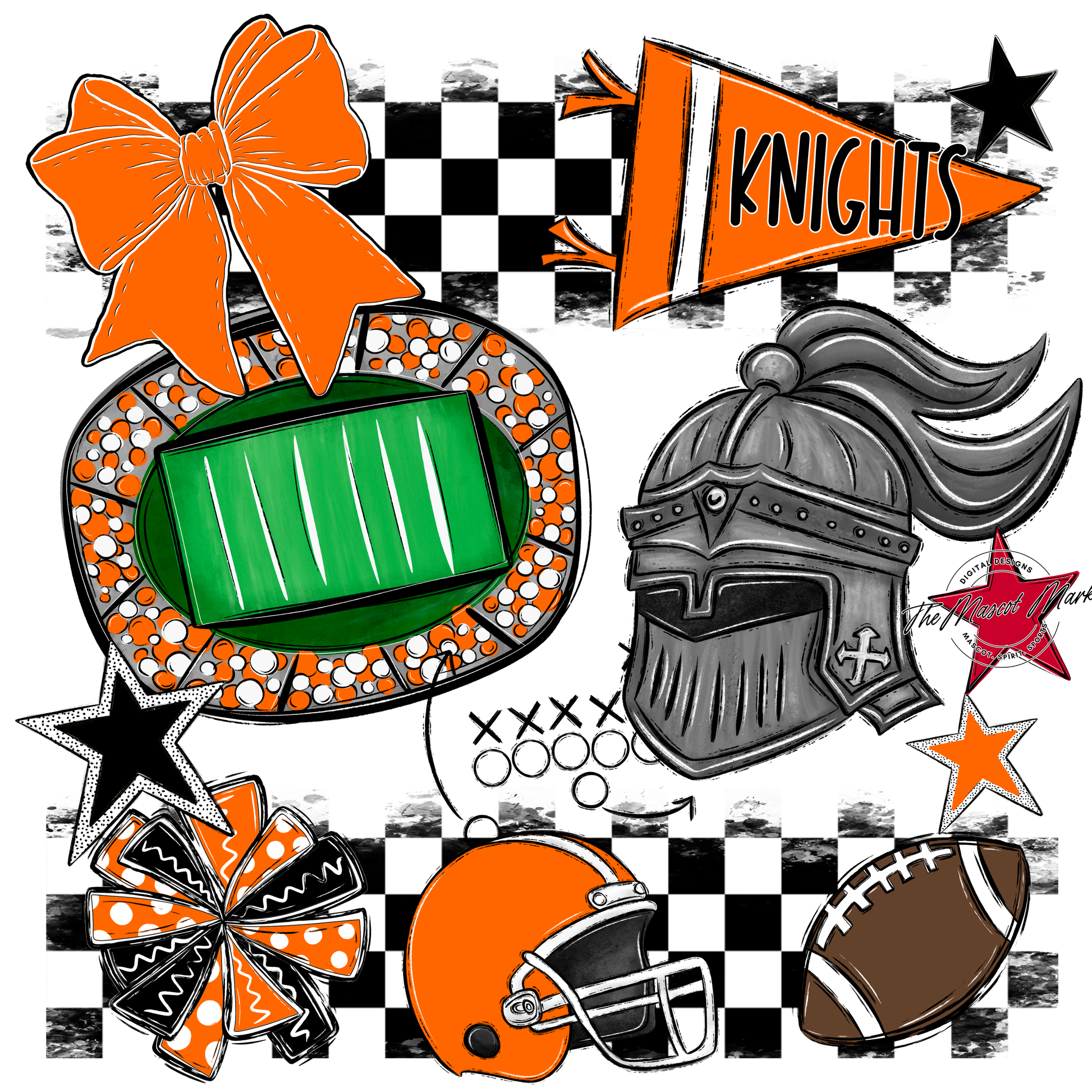 Knights Checkers Mascot Spirit Design-Orange