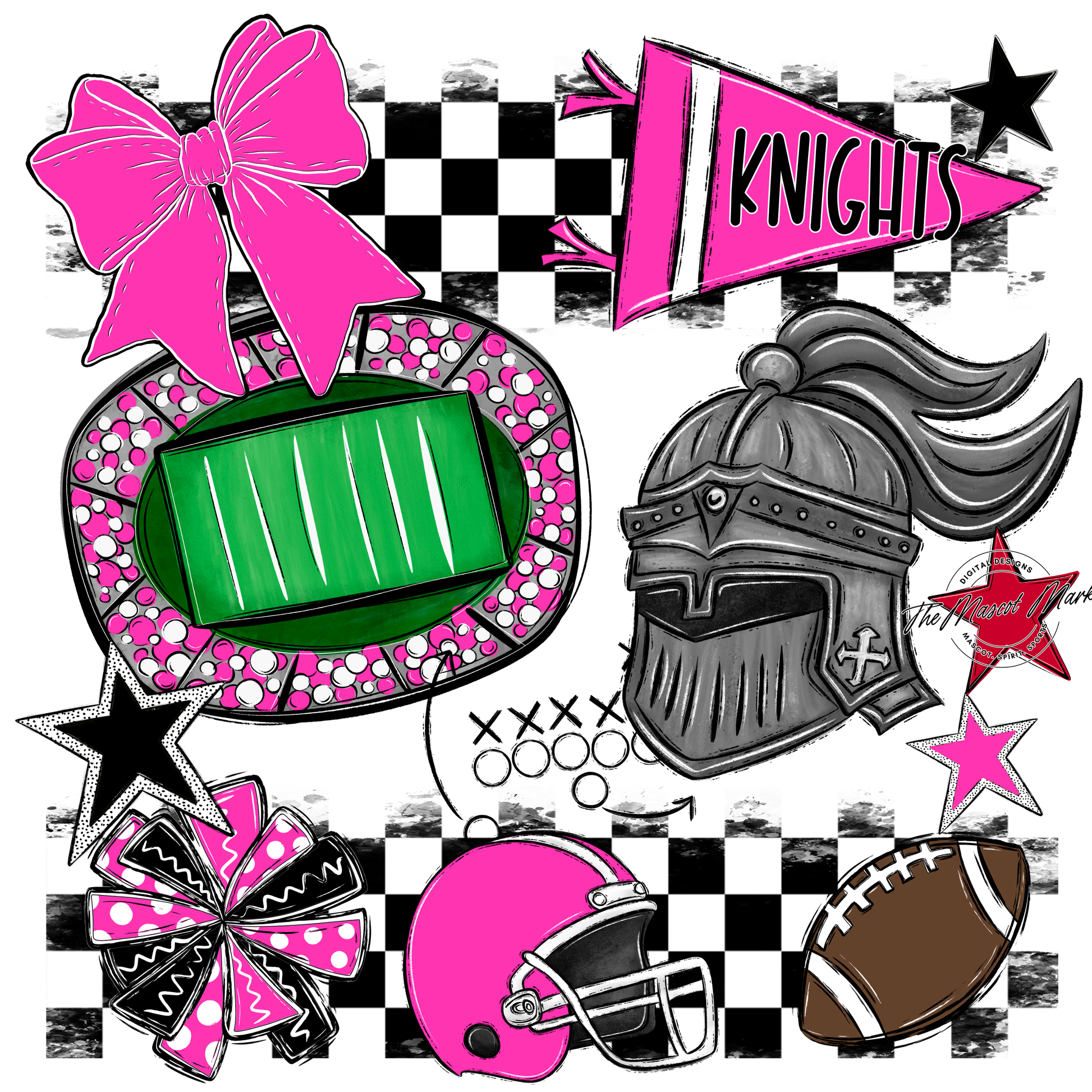 Knights Checkers Mascot Spirit Design-Pink