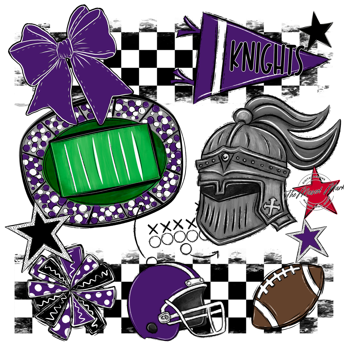 Knights Checkers Mascot Spirit Design-Purple