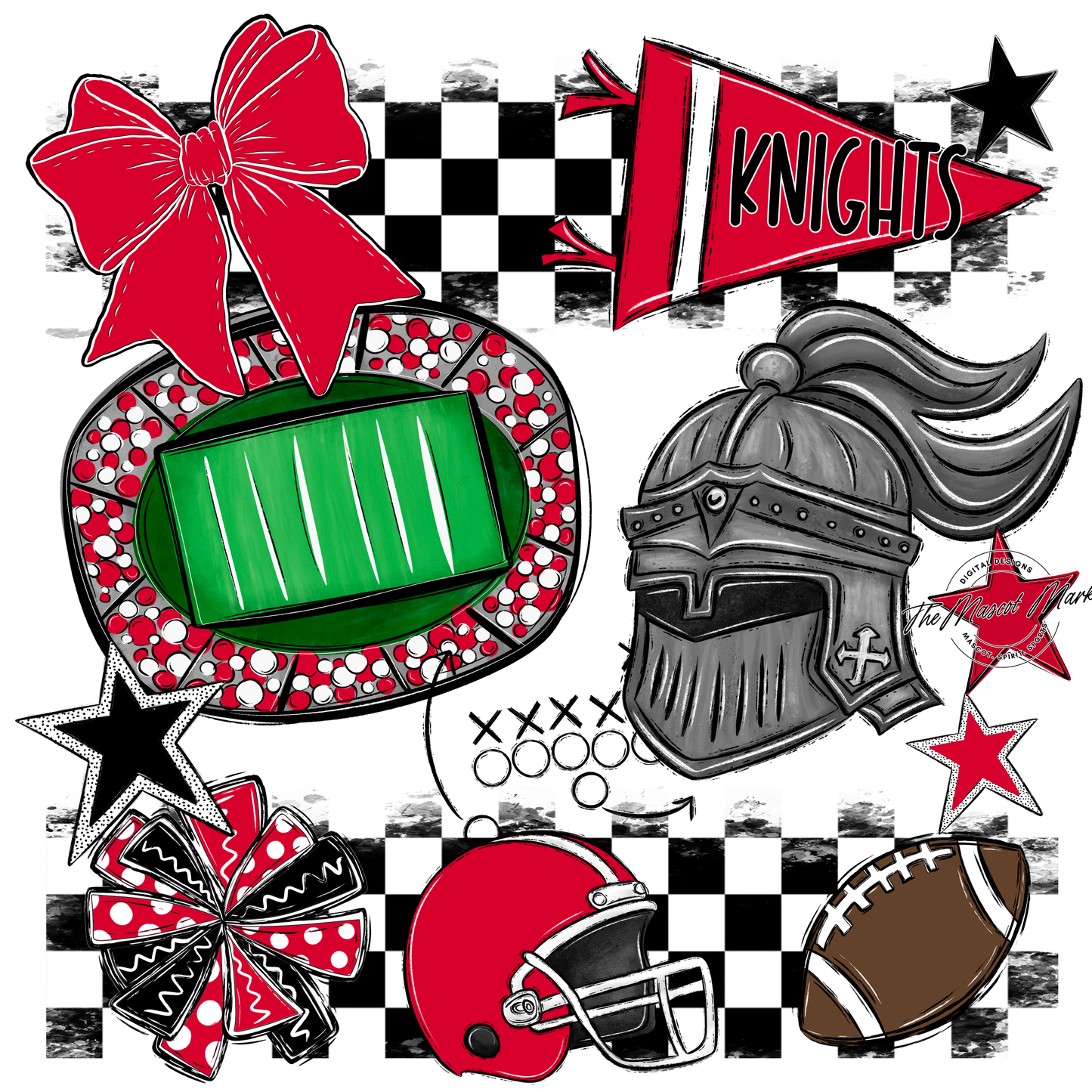 Knights Checkers Mascot Spirit Design-Red