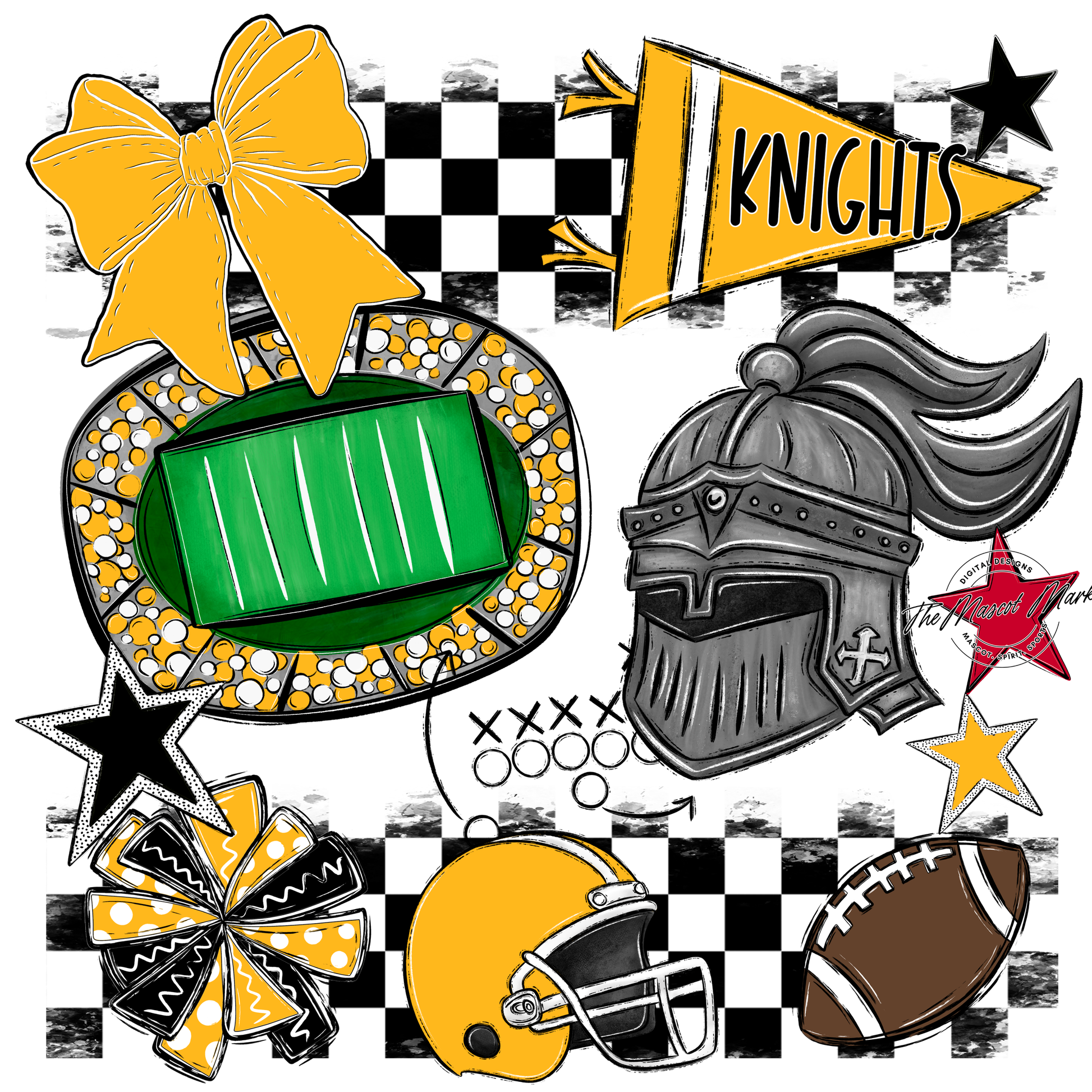 Knights Checkers Mascot Spirit Design-Yellow