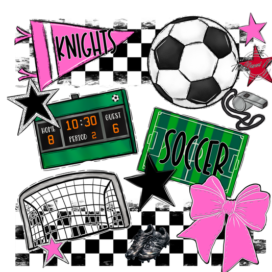 Knights Checkers Soccer Spirit Design-Baby Pink