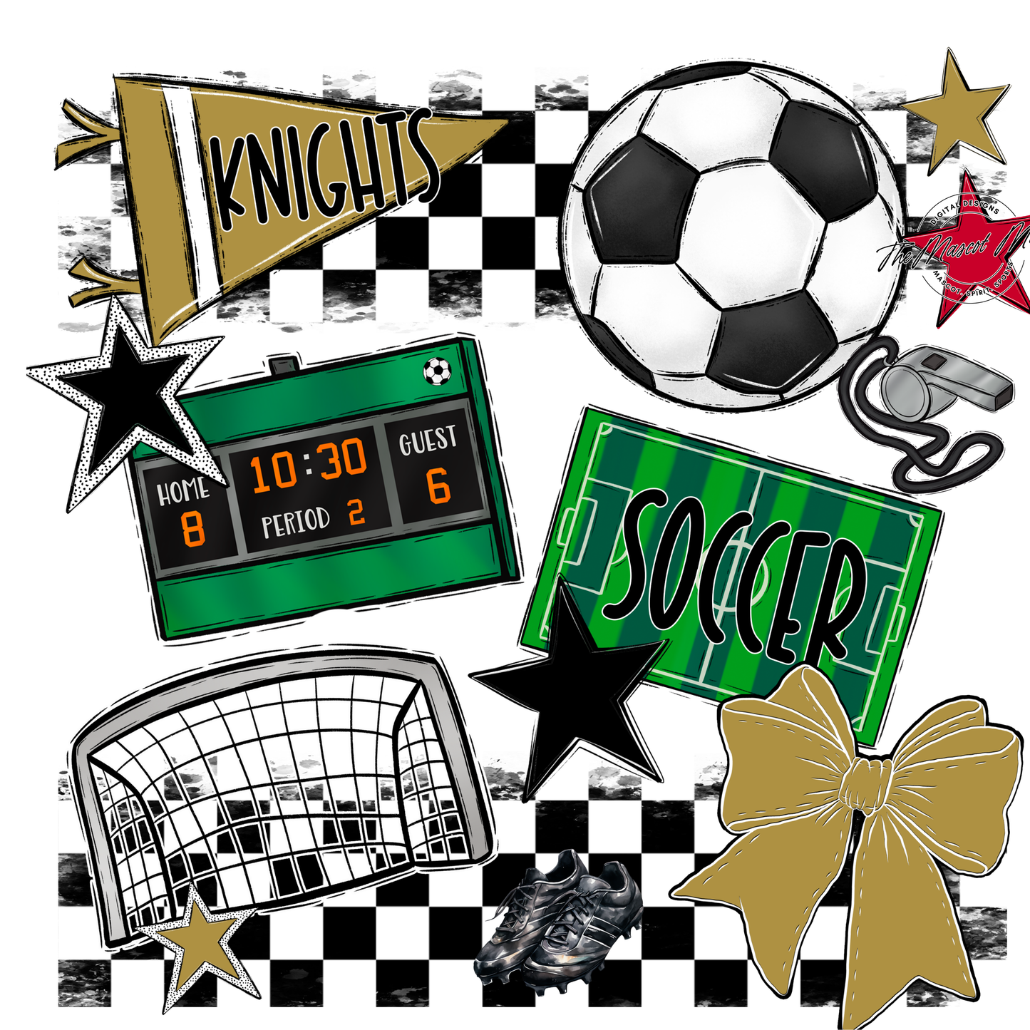 Knights Checkers Soccer Spirit Design-Gold