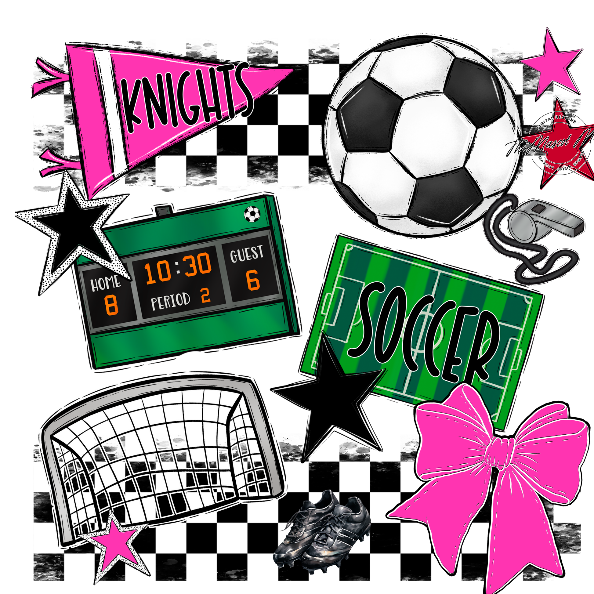 Knights Checkers Soccer Spirit Design-Pink