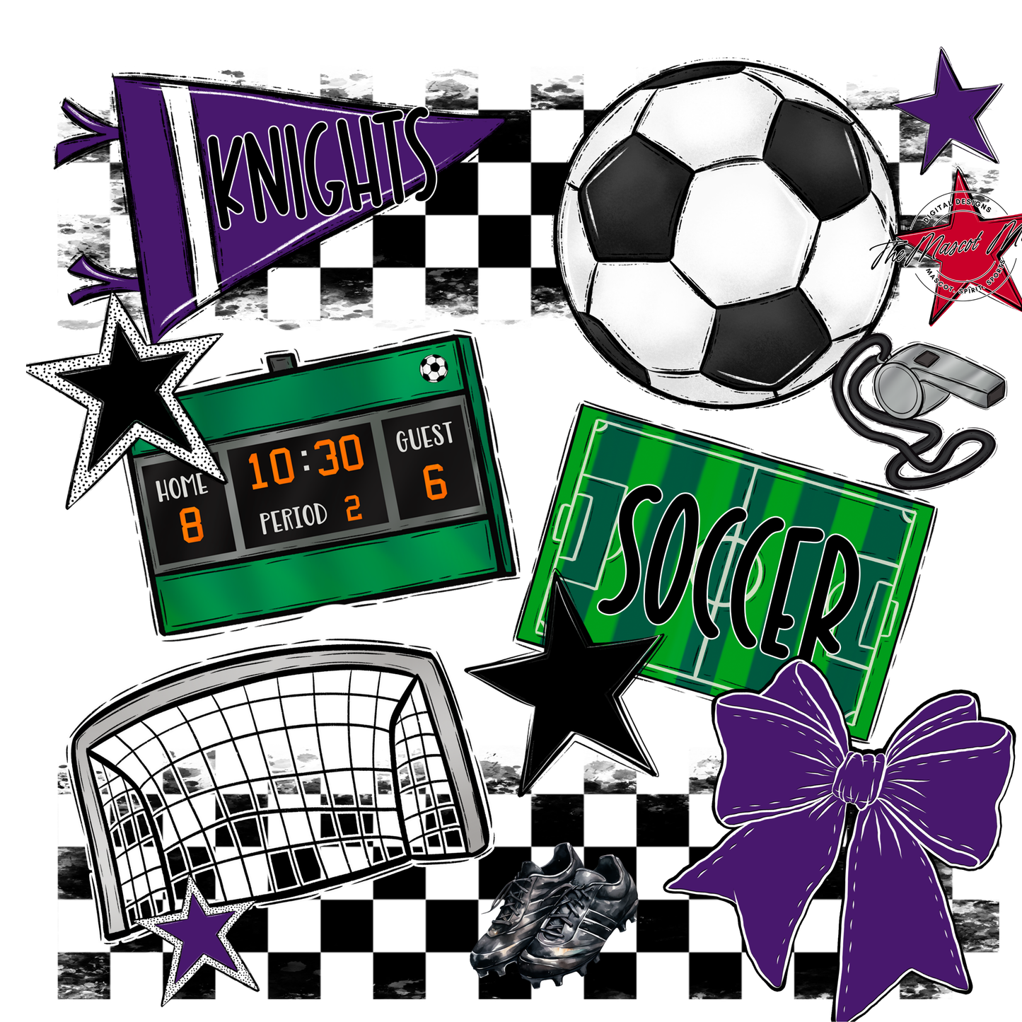Knights Checkers Soccer Spirit Design-Purple