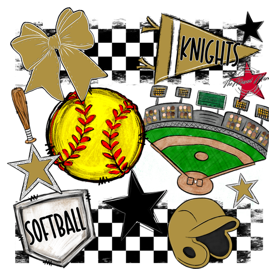 Knights Checkers Softball Spirit Design-Gold