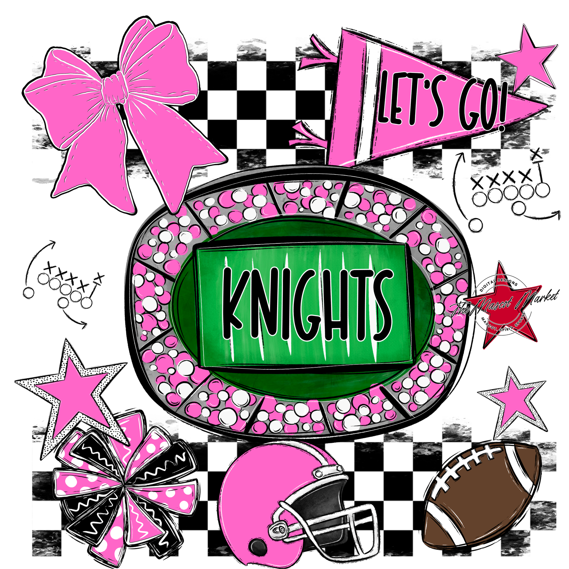 Knights Checkers Spirit Design-Baby Pink