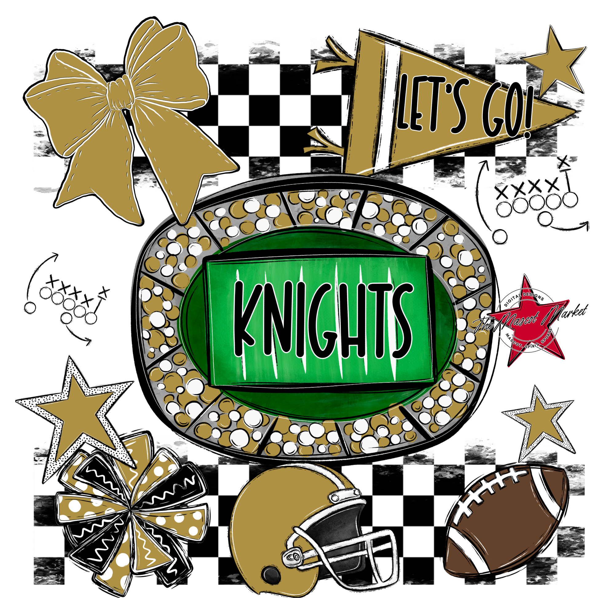 Knights Checkers Spirit Design-Gold