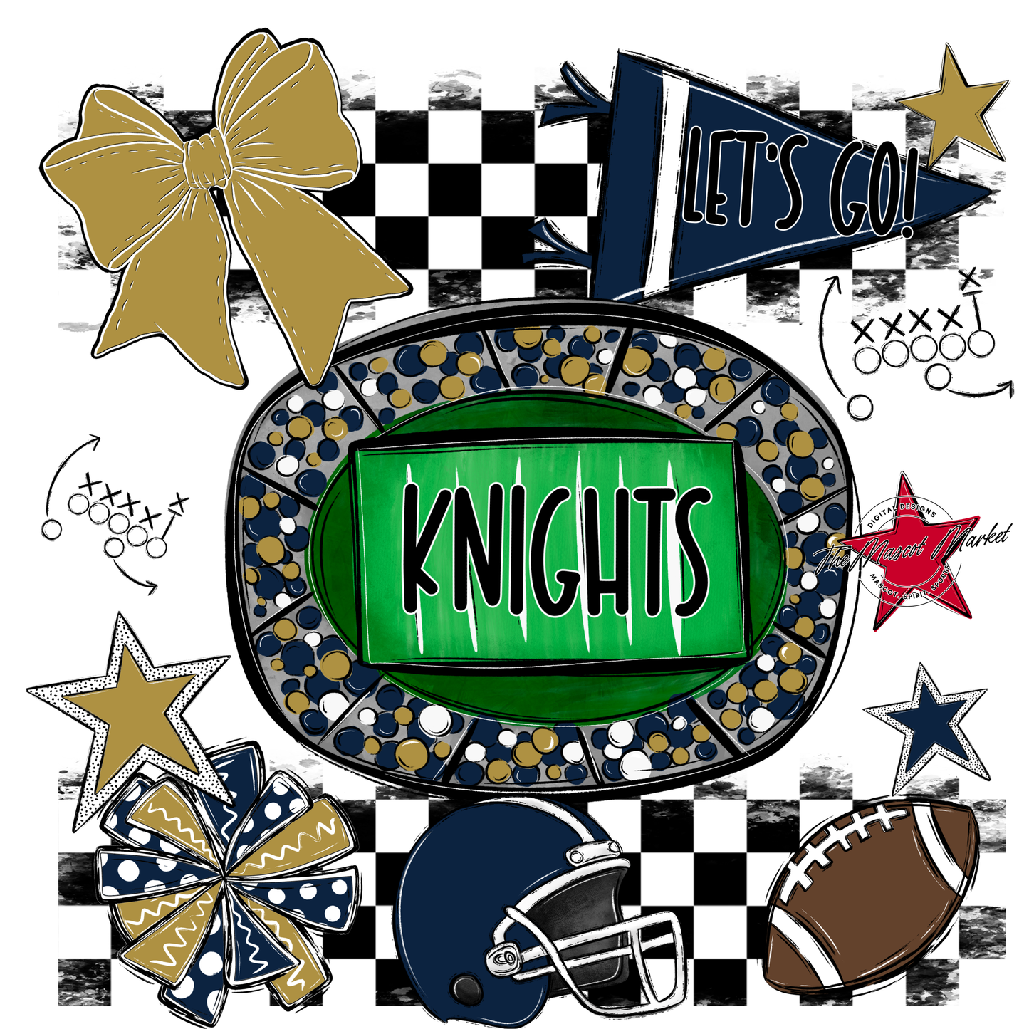 Knights Checkers Spirit Design-Navy-Gold