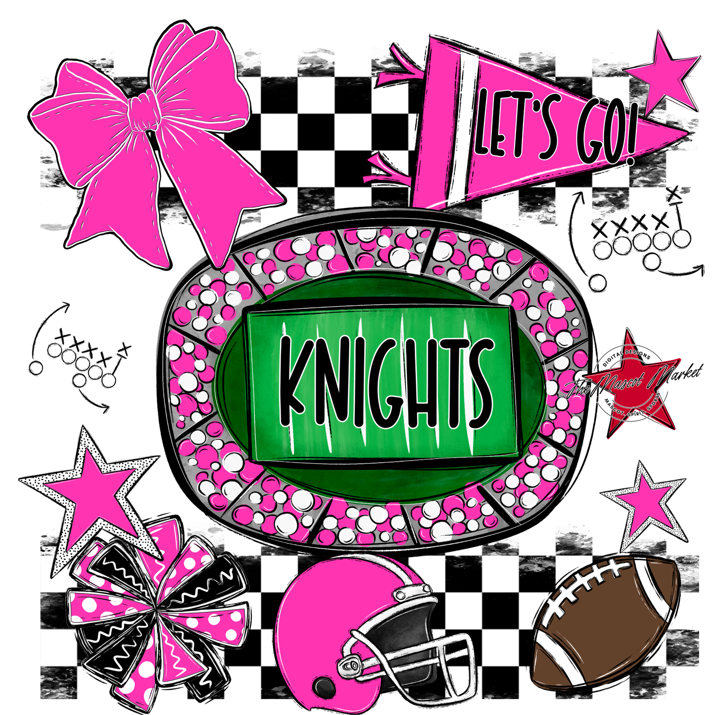 Knights Checkers Spirit Design-Pink