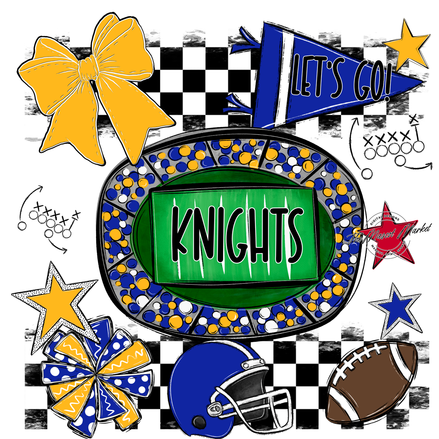 Knights Checkers Spirit Design-Royal Blue-Yellow