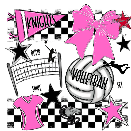 Knights Checkers Volleyball Spirit Design-Baby Pink