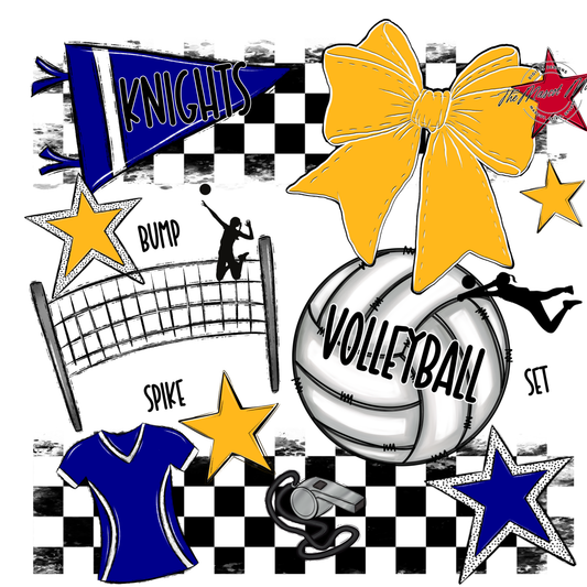 Knights Checkers Volleyball Spirit Design-Blue-Yellow