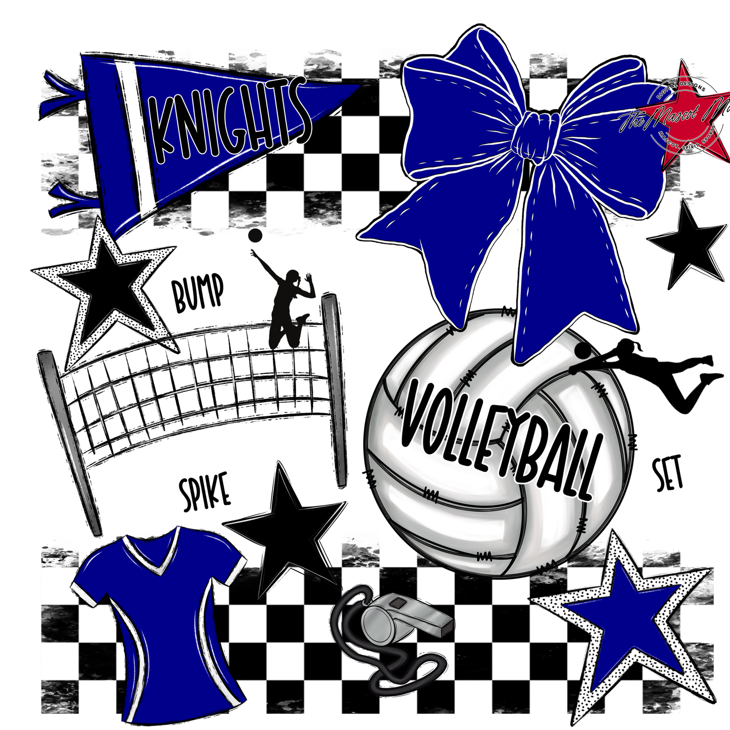 Knights Checkers Volleyball Spirit Design-Blue