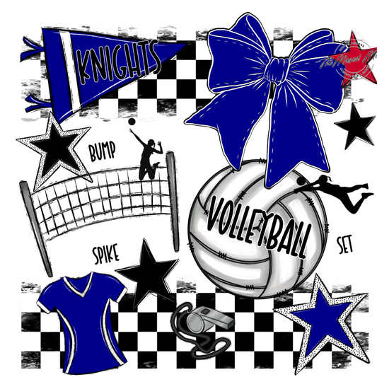 Knights Checkers Volleyball Spirit Design-Blue