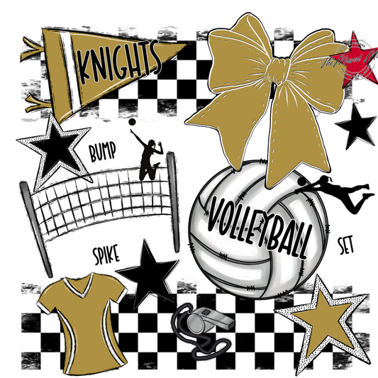 Knights Checkers Volleyball Spirit Design-Gold